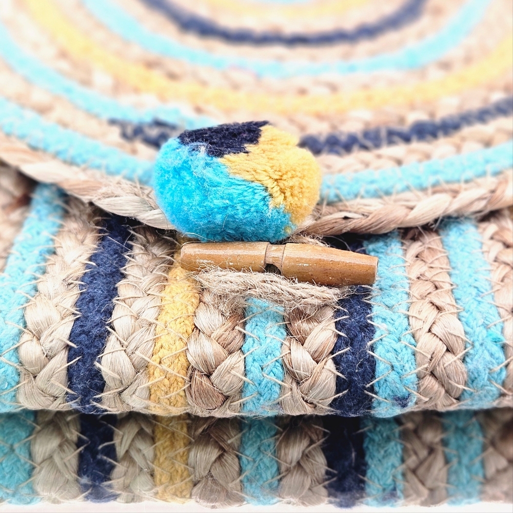 America & Beyond Purse Clutch Multicolor Sunset Striped Woven Jute Bohemian - Picture 4 of 7
